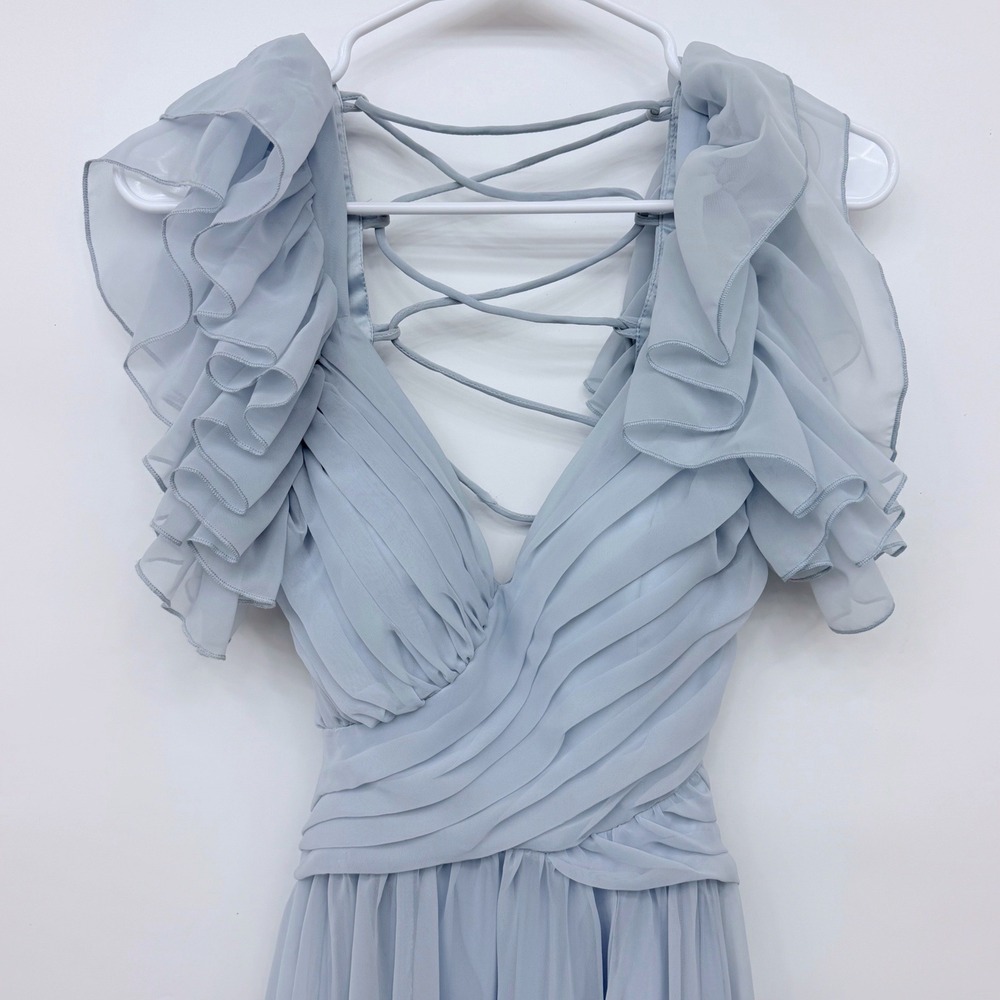Altar'd State Maxi Dress Womens Medium Blue Excellent Ruffle Sleeve Cutout - Picture 6 of 16